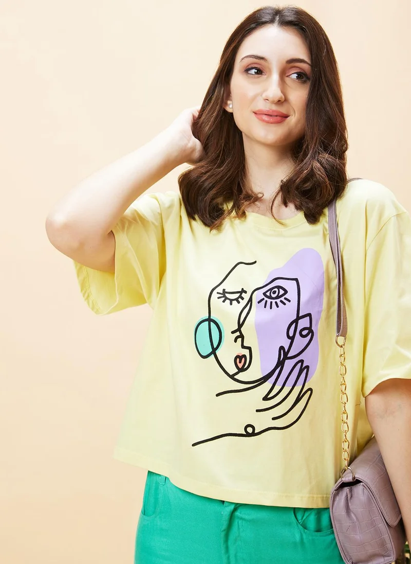 globus Globus Women Graphic Printed Pure Cotton Boxy Fit T-Shirt